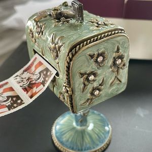 Vintage style jeweled postage stamp holder or trinket mailbox. New, original box